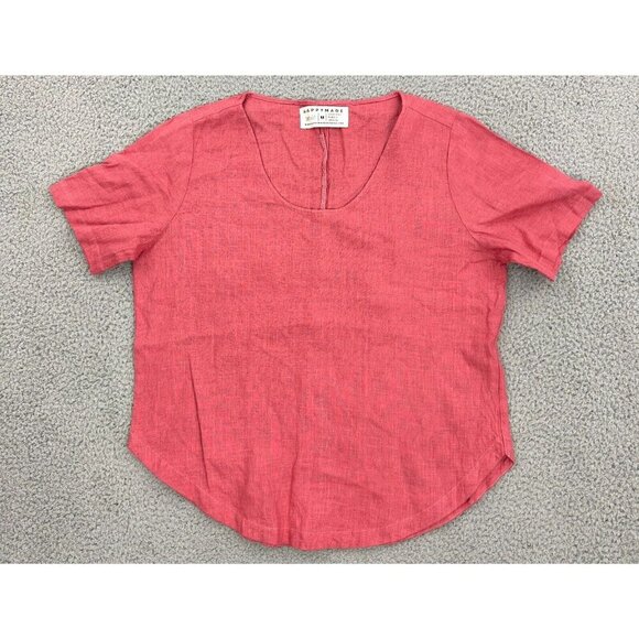 HAPPYMADE Womens Linen Top Lagenlook Short Sleeve Curve Hem - Picture 1 of 16